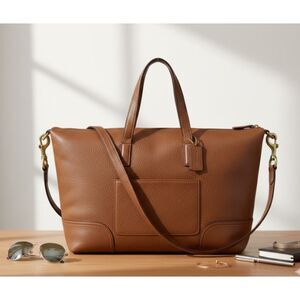 Coach New York Satchel Hadley Luxe Grain Large Tote Brown Pebbled Leather